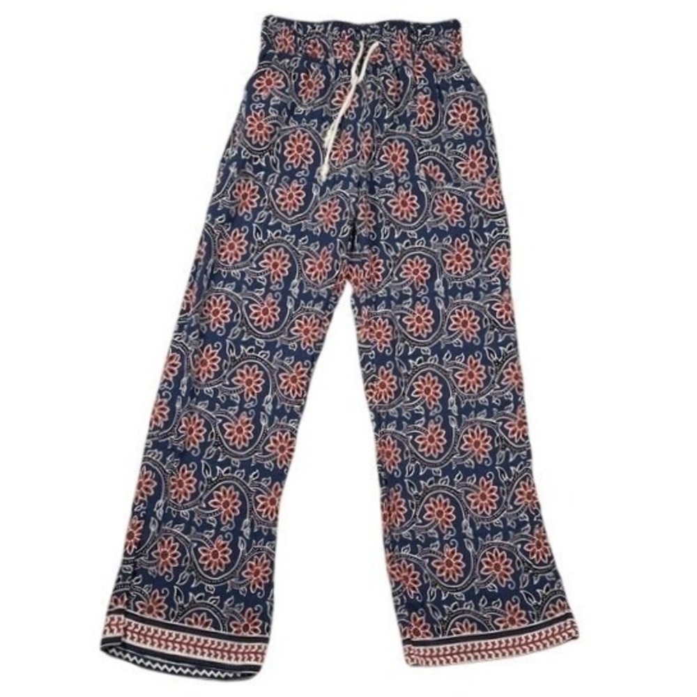Classic Concepts Womens Small Navy Blue Floral Paisley Wide Leg‎ Boho Pants